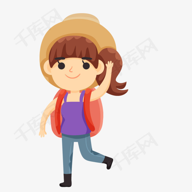 背双肩包的女孩卡通图