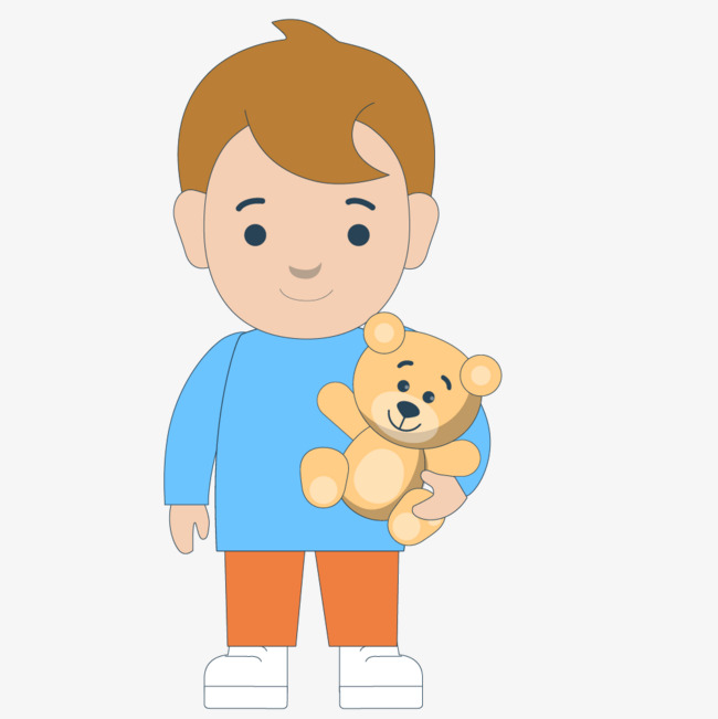 抱着小熊玩具的卡通男孩