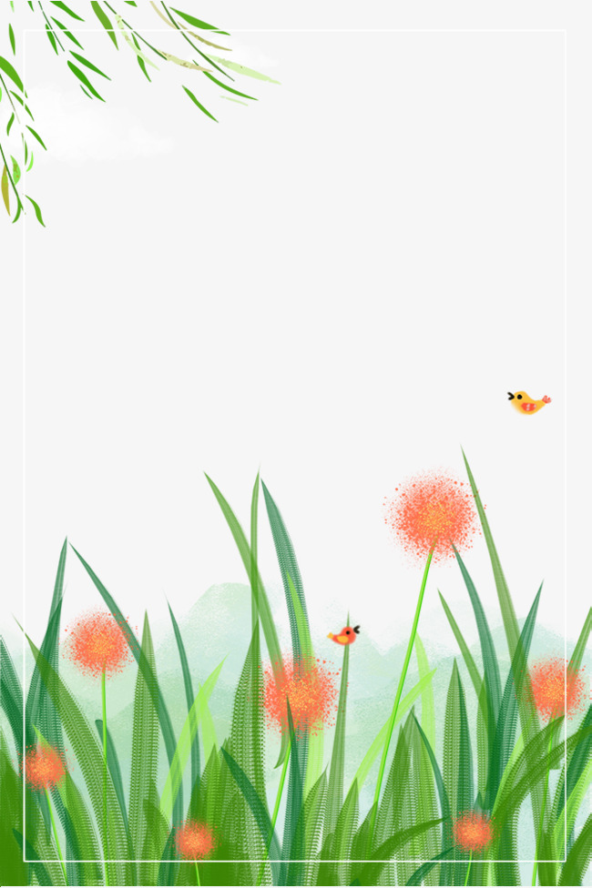 春季花朵小草树枝装饰边框