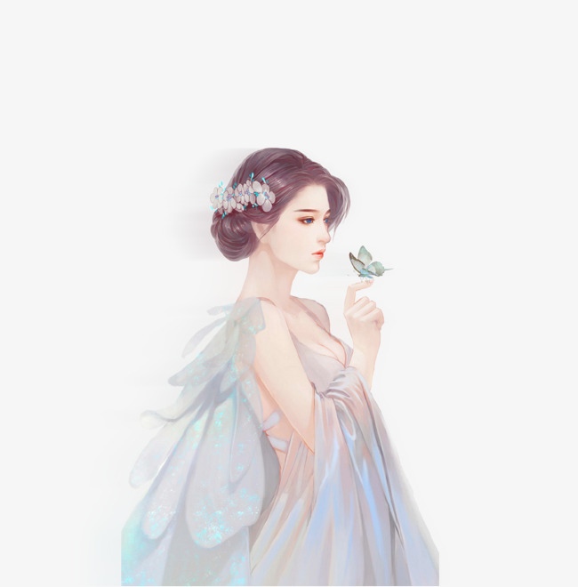 手绘美丽少女插画免抠美女手绘插画花朵唯美少女