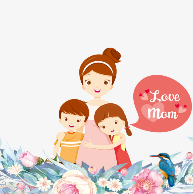创意手绘母亲节插画设计幸福国际家庭日母亲节插画设计我爱妈妈