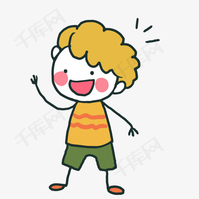 卡通挥手的手绘人物人物设计挥手手绘卡通男孩儿童生活节