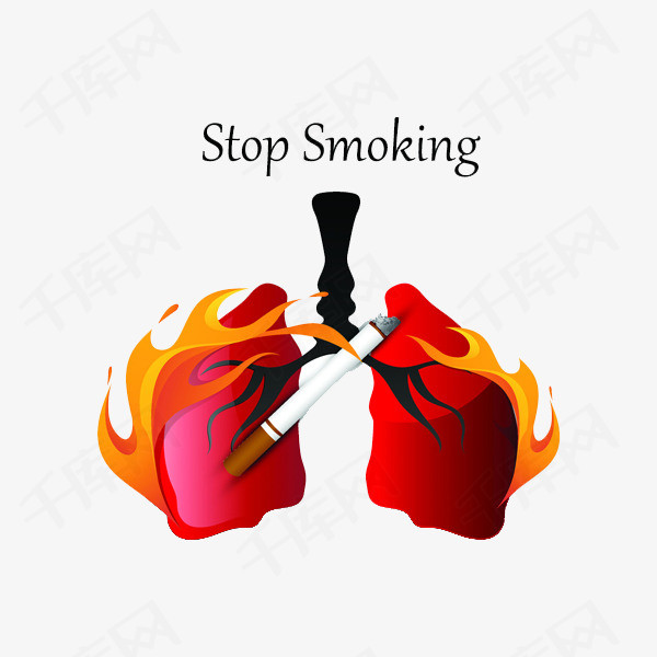 卡通手绘烟和火吸烟者的肺部