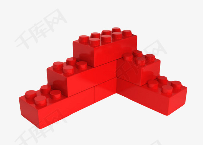 红色玩具组成三角形的塑料积木实物