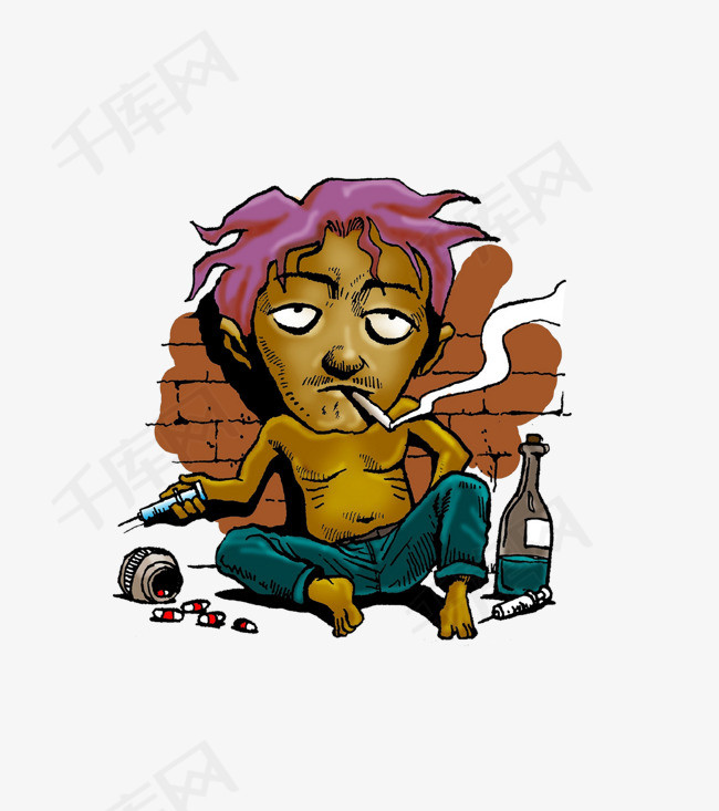 手绘创意吸烟的男人插画免抠吸烟男人插画乞丐手绘吸烟有害健康