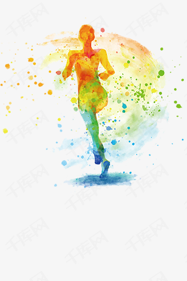 炫彩水墨晕染风剪影插图奔跑跑马拉松
