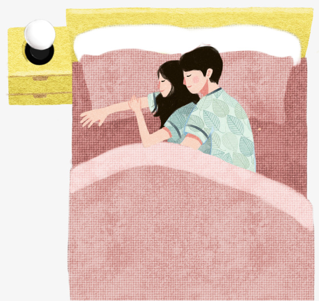手绘人物插画拥抱一起睡觉的情侣