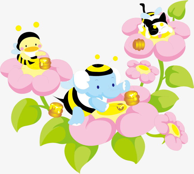 矢量图卡通蜜蜂和大象