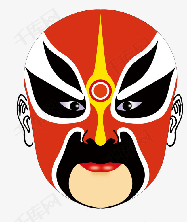 水彩红色脸谱免抠图