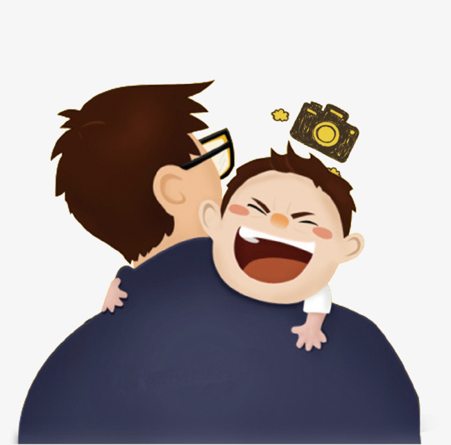 卡通手绘父子插画免抠