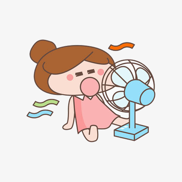 手绘吹风扇的女孩免抠图