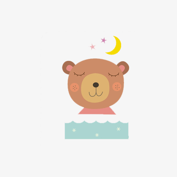 手绘睡觉的小熊免抠图卡通手绘水彩小熊可爱呆萌月亮