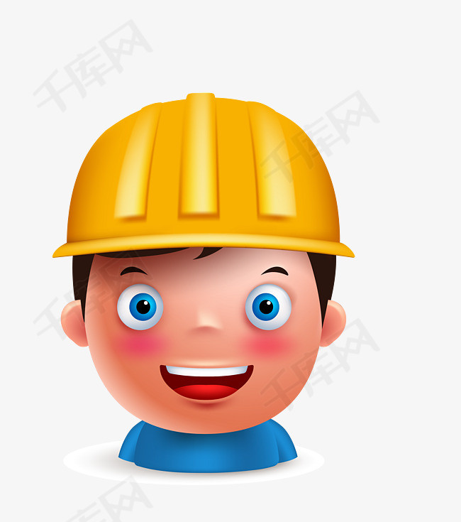 戴着不同帽子的卡通工人职业人物面部表情工人帽子工人头像表情工人