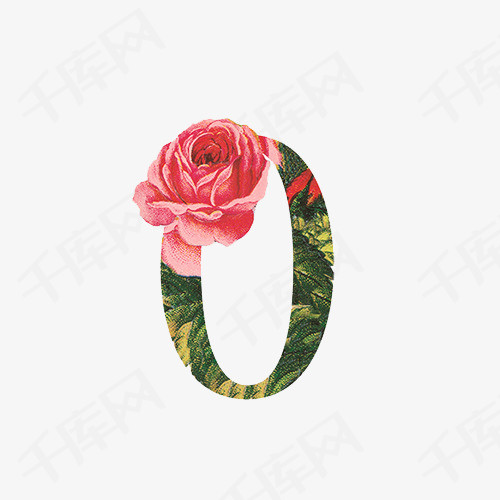 创意玫瑰花数字0艺术字