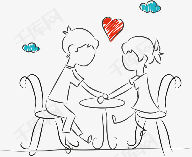 插画风约会的情侣