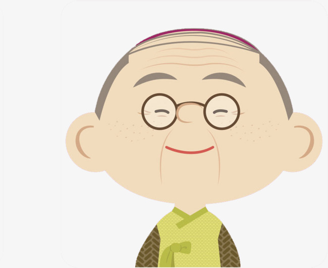 一个头发稀少的老爷爷卡通手绘年老男士眼睛微笑