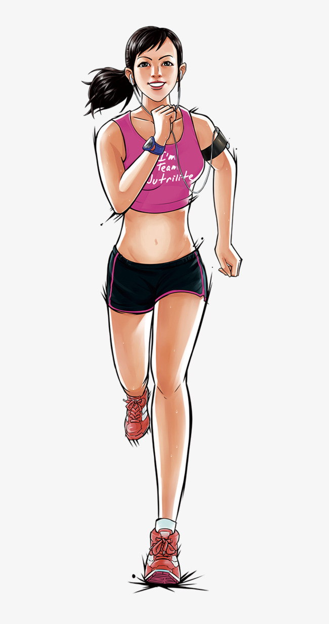 手绘人物插画运动跑步健身的女孩素材图片免费下载