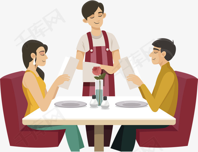 卡通餐厅约会情侣