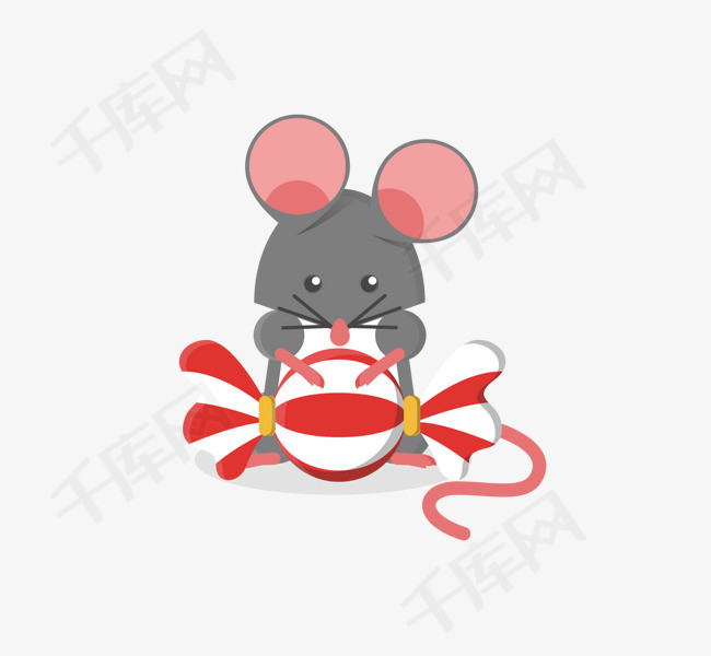 手绘抱着糖果的小老鼠
