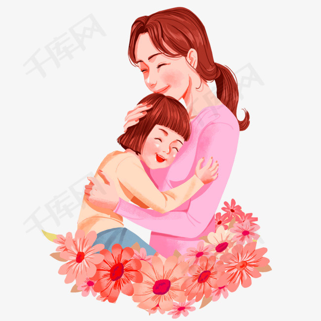 手绘水彩装饰插图母亲节拥抱妈妈插画