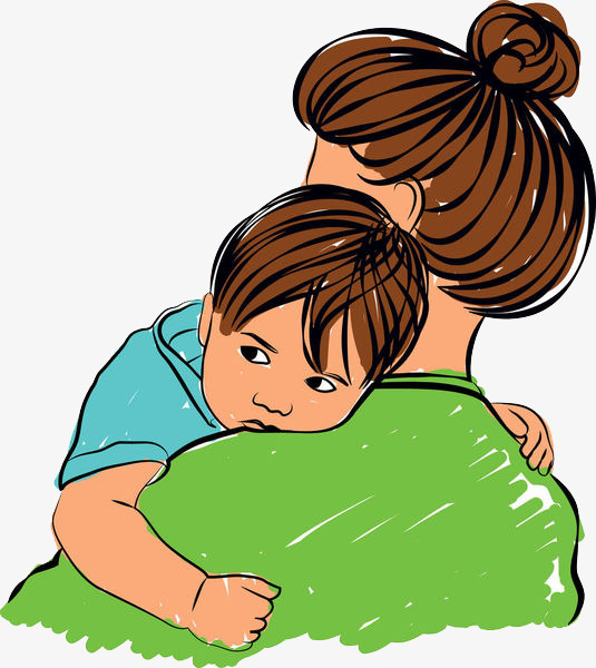 手绘亲子插画母亲节妈妈抱着孩子背影插图