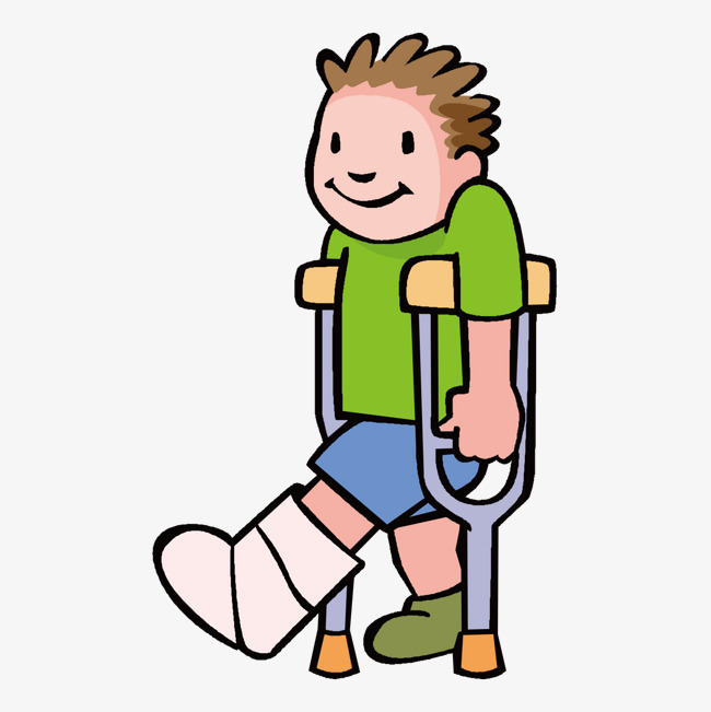 受伤拄着拐杖的男孩全国助残日医疗健康卡通风格手绘人物