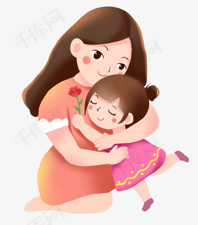 手绘可爱人物插图母亲节拥抱妈妈插画
