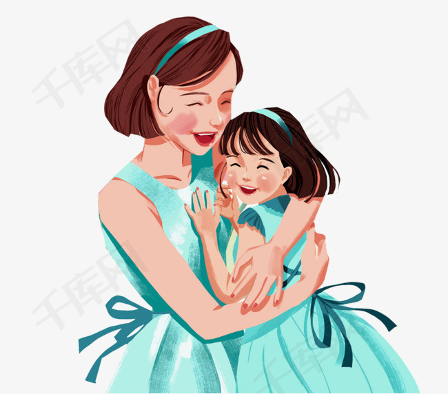 手绘人物插图母亲节亲子插图母子装