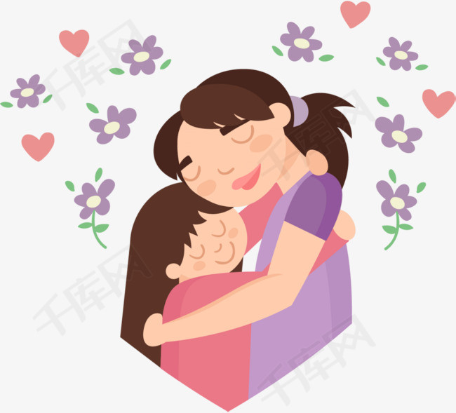 母亲节拥抱的母女