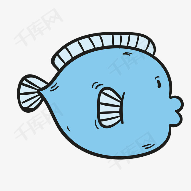 矢量扁平卡通蓝色小鱼