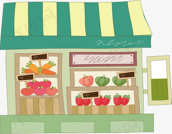 卡通夏季水果店铺矢量图