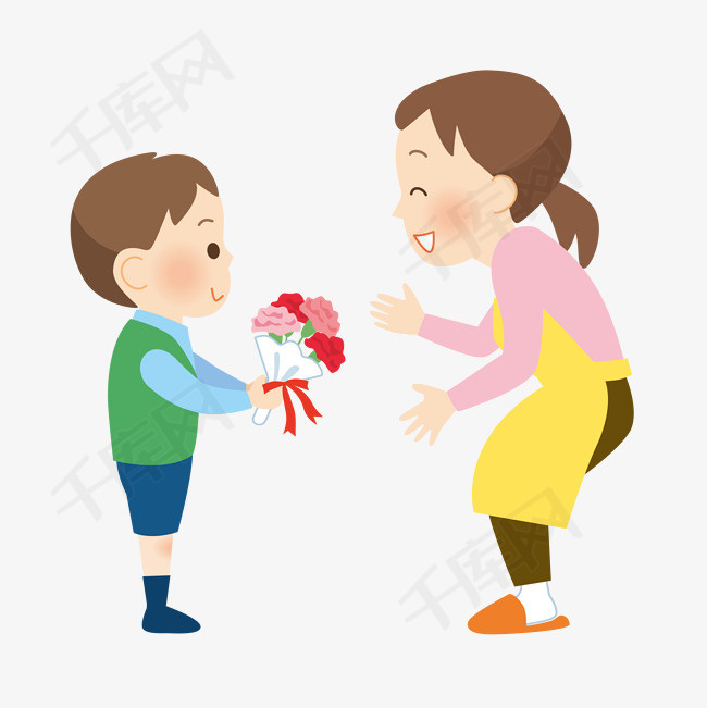 卡通手绘男孩与妈妈卡通手绘创意动漫动画可爱的男孩幸福的妈妈母亲节