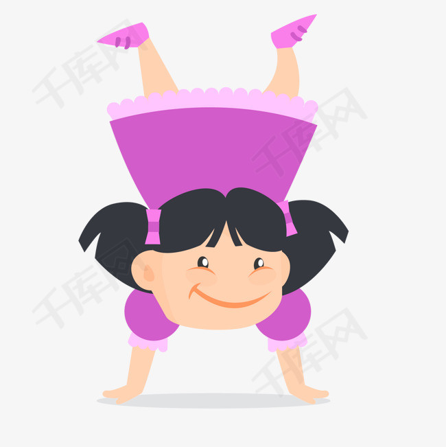 卡通倒立的小女孩