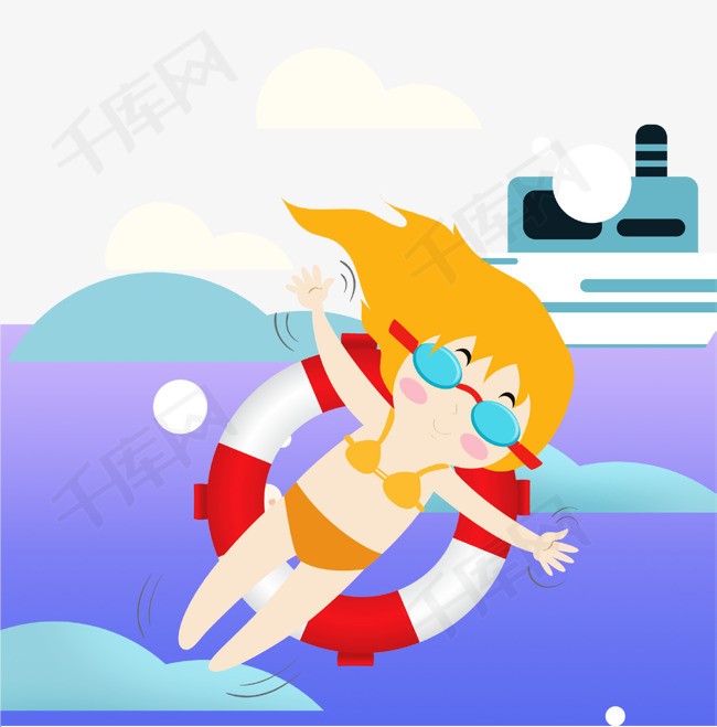 卡通儿童游泳插画免抠