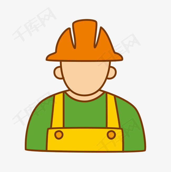 卡通工人头像图案卡通安全帽服装工作服工人人物
