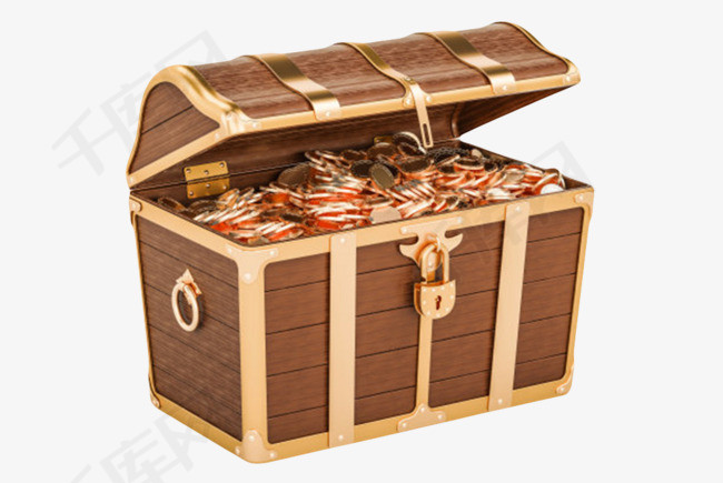 棕色装满宝贵物品的复古木盒实物