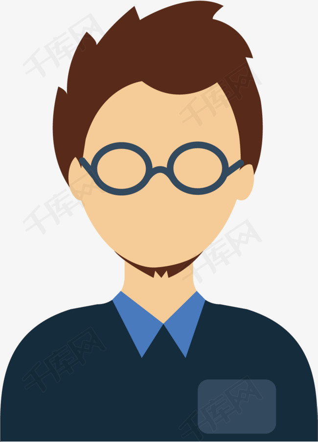 矢量图戴眼镜的男士矢量图戴眼镜胡子棕色短发蓝色上衣卡通