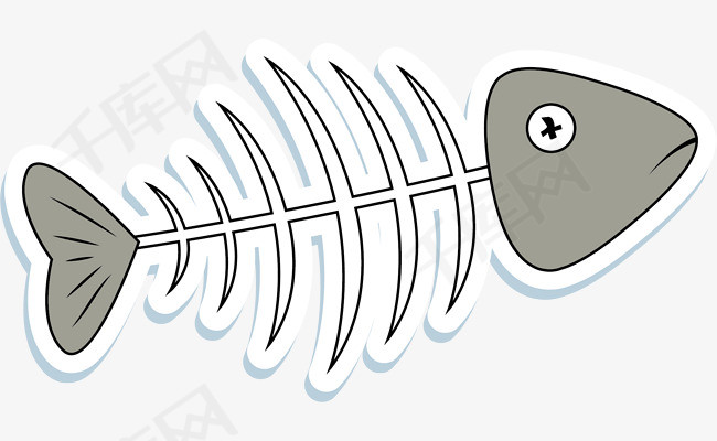 细密的矢量卡通鱼骨灰色鱼骨卡通鱼骨矢量鱼骨鱼刺细密扁平风格
