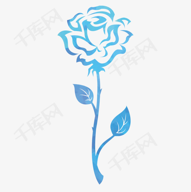 手绘蓝色玫瑰花装饰图案