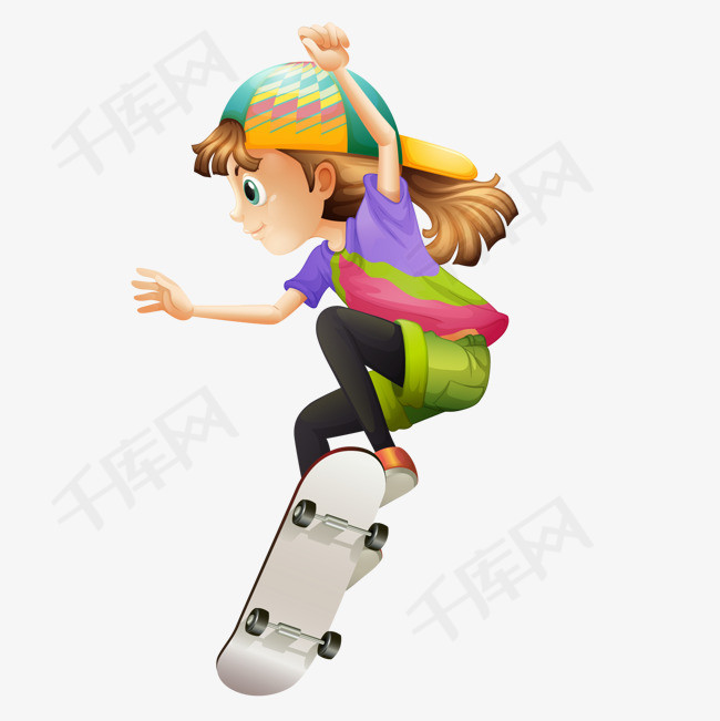 玩滑板的女孩设计女孩设计人物设计滑板儿童矢量图卡通