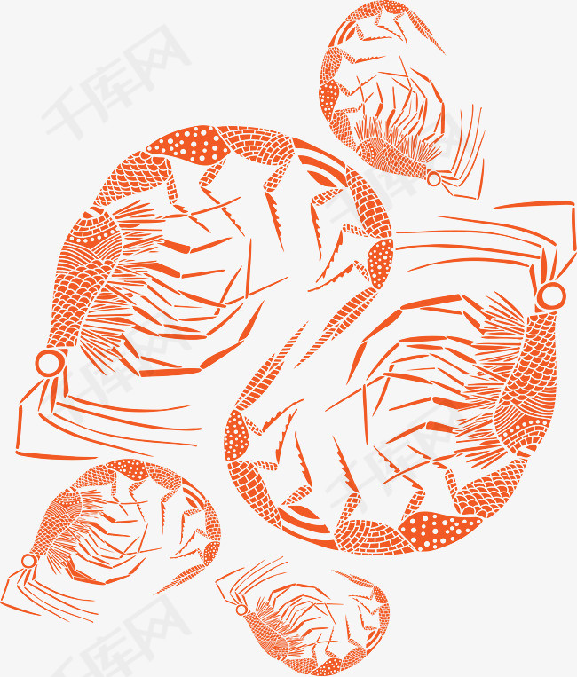 手绘大虾剪纸png
