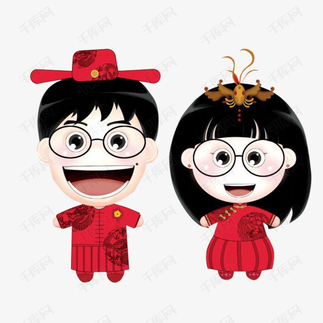 中国风结婚情侣头像PNG素材图片免费下载_高