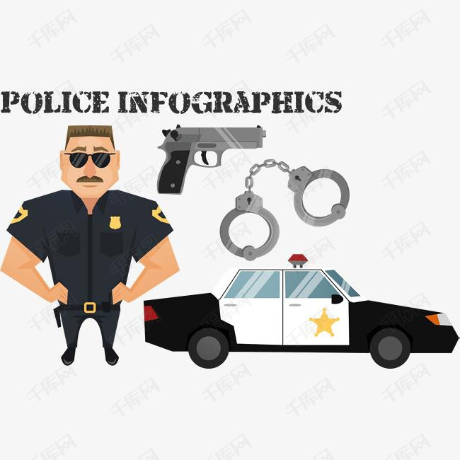 矢量手绘警察的素材免抠矢量手绘卡通警察警车手铐