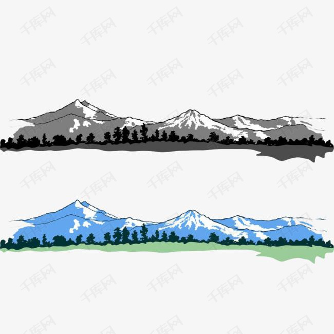 手绘雪山的素材免抠雪山山地貌简笔画手绘简约