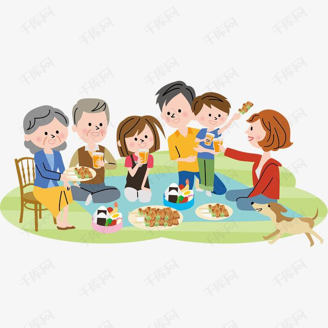 野外聚餐的素材免抠野外吃饭商务吃饭的人卡通食物