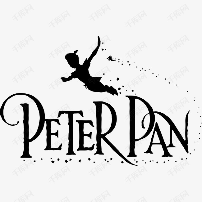 PeterPan,peterparker 黑色的彼得潘英文标志的素材免抠彼得潘peterpan迪士尼卡通小飞侠