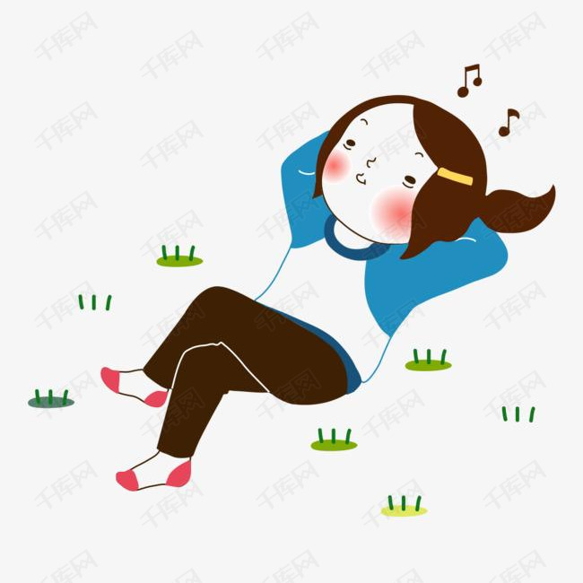 躺草地上的哼歌女娃卡通素材图片免费下载_高