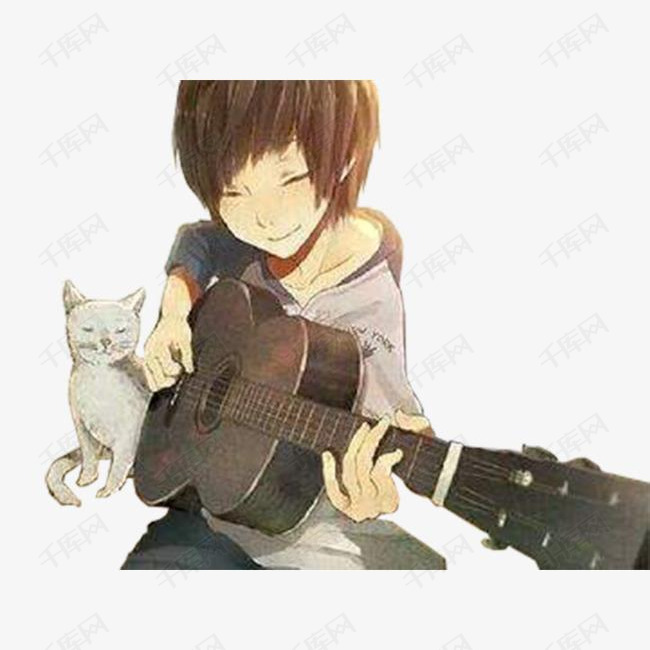 弹吉他的人的素材免抠弹吉他的人卡通手绘漫画猫日漫帅哥