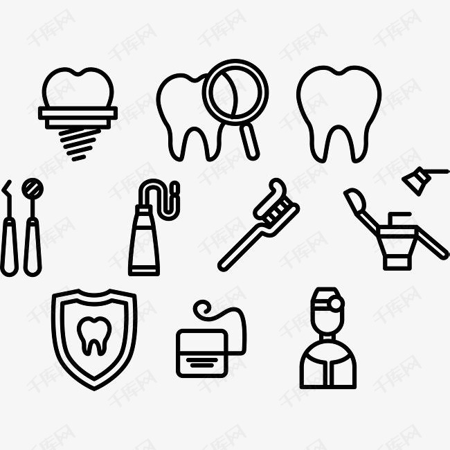 牙医诊断的素材免抠拔牙补牙牙刷拔牙工具蛀牙牙齿