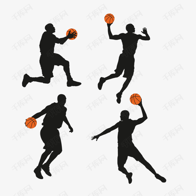 矢量打篮球人物剪影
